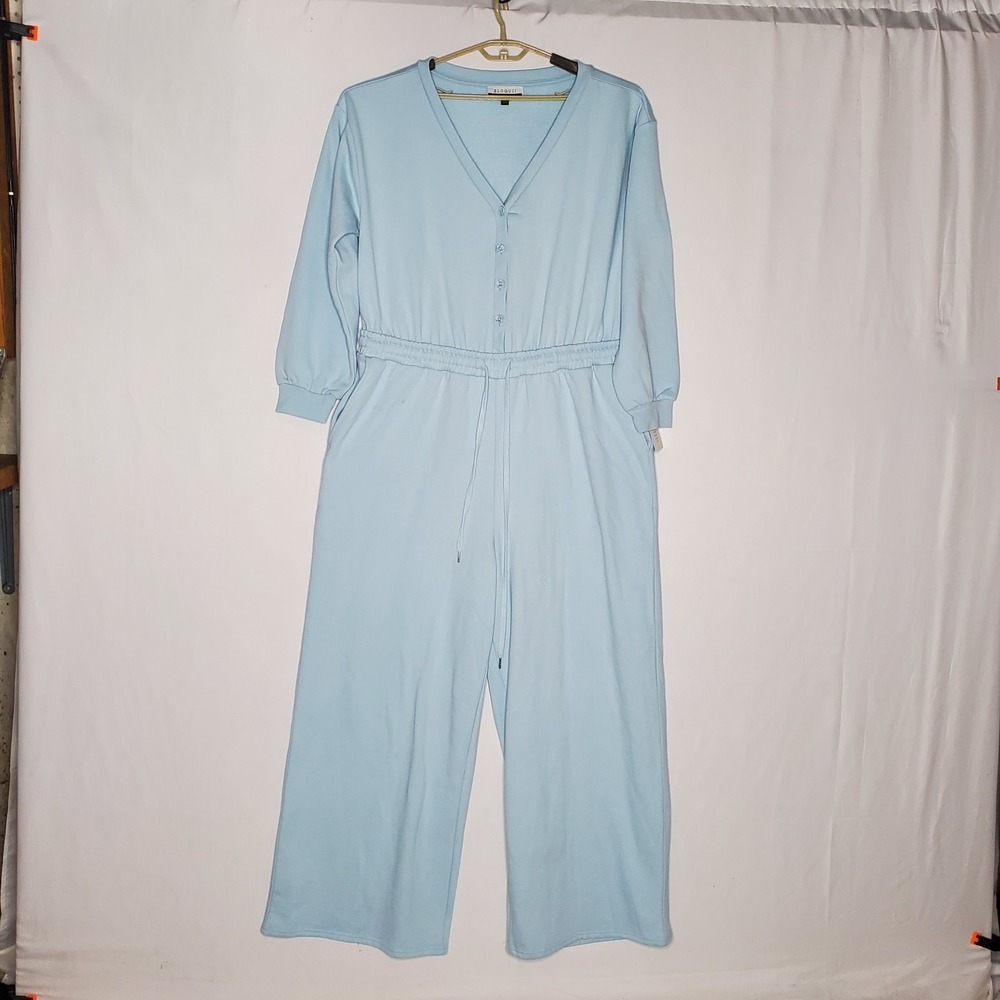 Eloquii Elements Wide Leg Jumpsuit Women 18/20 Fleece Sky Athleisure NEW